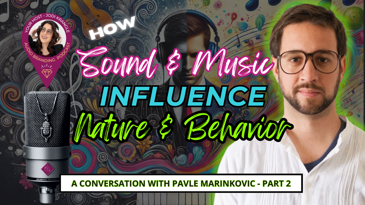 Pic of Pavle Marinkovic with an abstract picture of music and a man behind him Title reads How Sound and Music Influence Nature and Behavior.